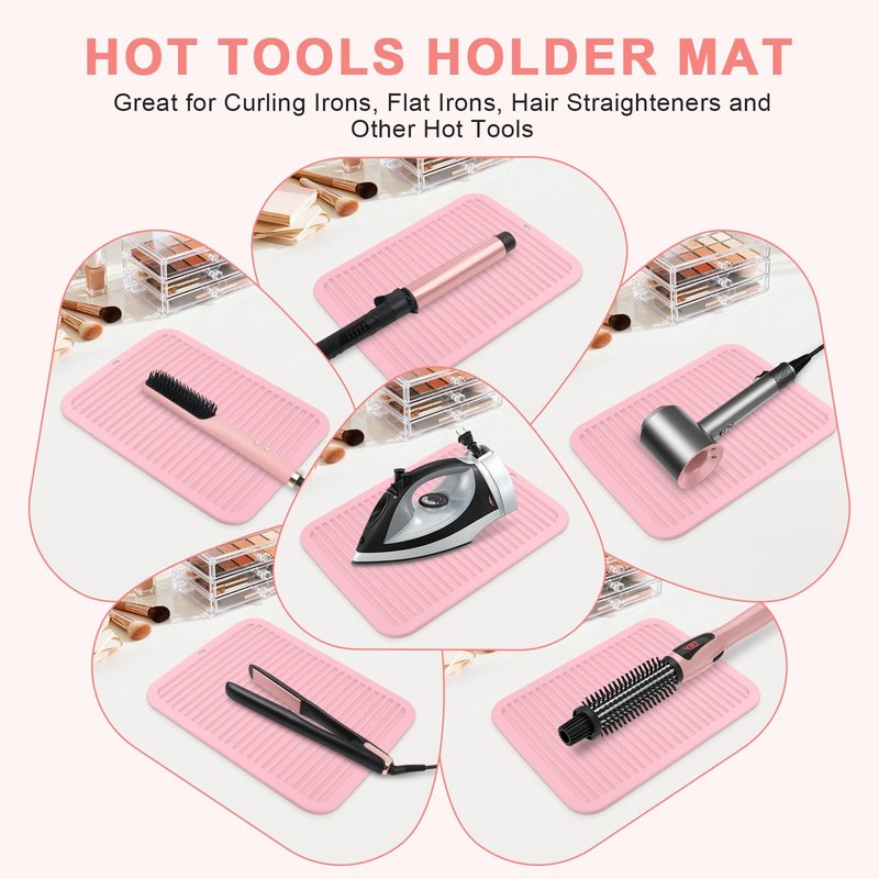 WRORUNER Oversize Silicone Heat Resistant Mat, Professional Hot Hair Tools Mat for Curling Iron, Flat Iron, Hair Straightener, Portable Hot Pad Cover with Velcro for Travel Home Salon(14.2" x 11.0")