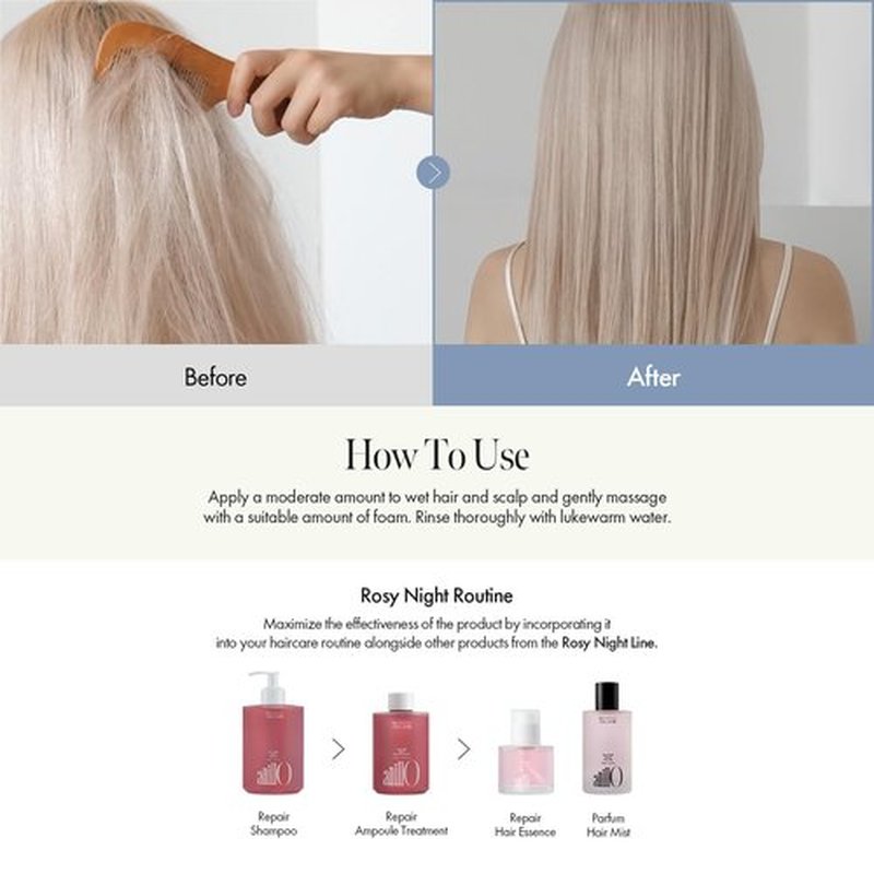 ANILLO Rosy Night Repair Shampoo – Anti-Dandruff & Damage Repair with Damask Rose Water & Ceramide – Color Safe, Silicone & Sulfate Free (15.22 fl. Oz)