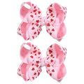 Valentines Pink Hair Bows Gift for Girls Women 2Pcs 4.3in Cute Handmade Glittery Red Love Heart Ribbon Alligator Clips, Her Wedding Birthday Party Dress Decoration Accessories
