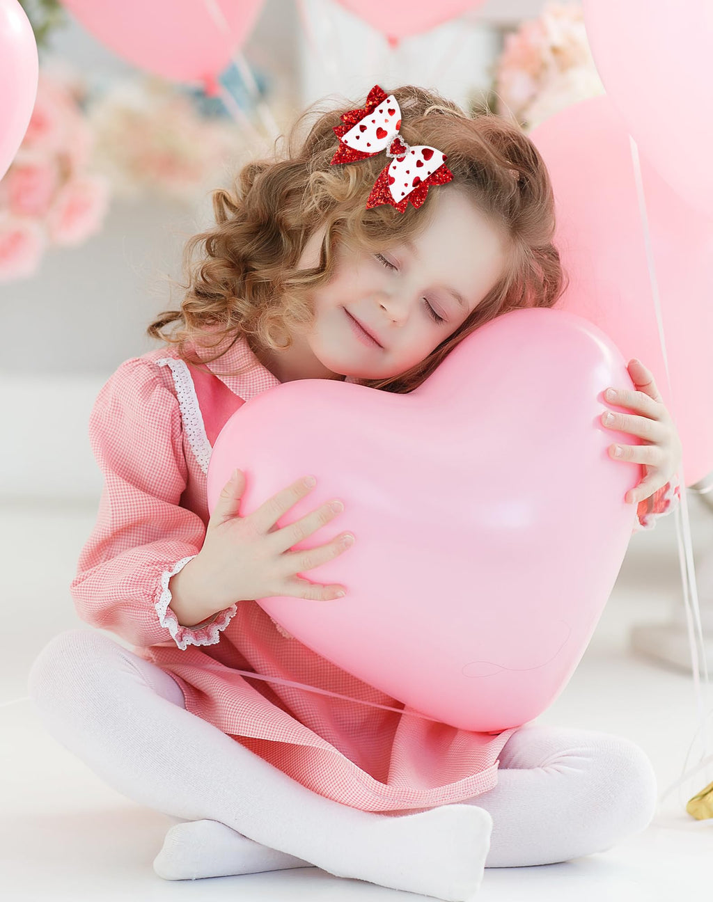 Valentine Hair Bows with Rhinstones Red Glitter Heart Love Hair Clips Valentine Hair Accessories for Women - Non Slip Alligator Clips Bows for Girls