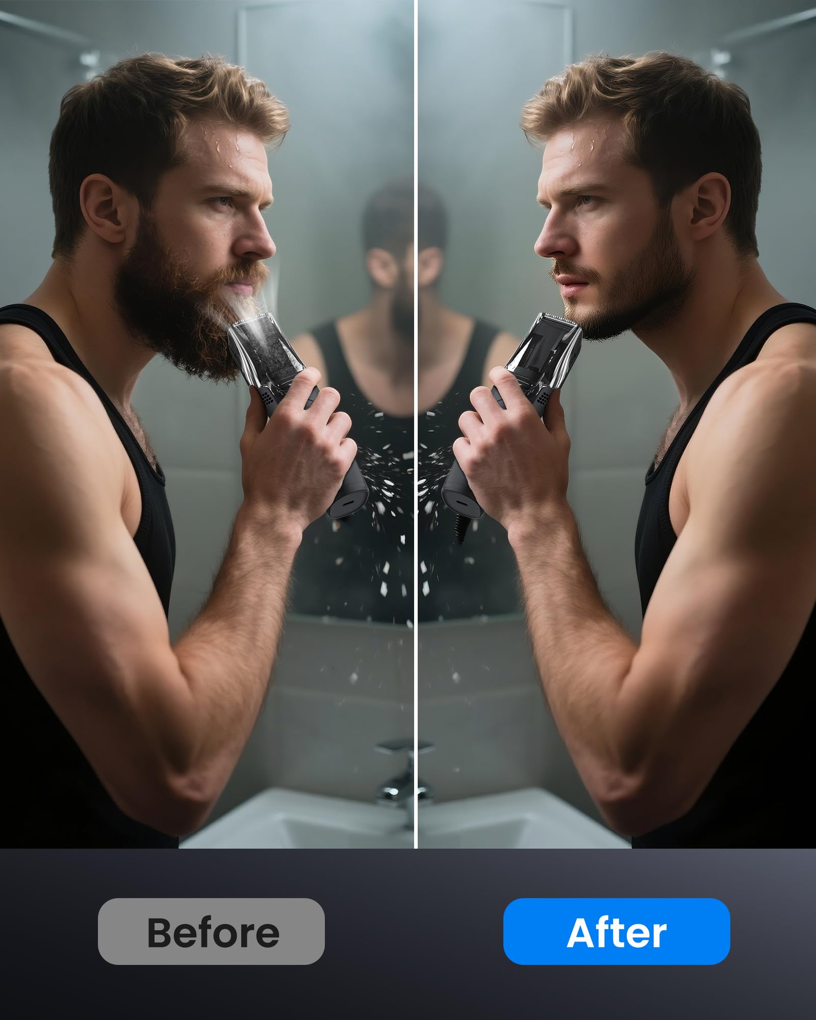 FERRISA Vacuum Beard Trimmer for Men, Rechargeable Mustache Trimmer for Men with Adjustable Length Comb, Cordless Electric Mens Beard Trimmer with Built-in Vacuum for Mustache, Sideburns (Black)