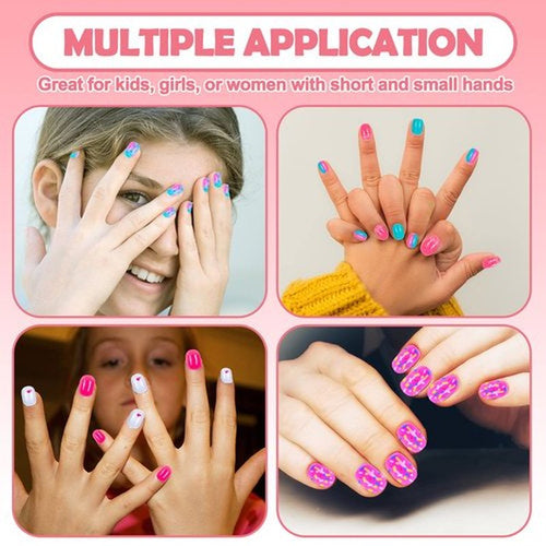 240 Pieces Press on Nails Girls Fake Nails for Kids Artificial Kids Press on Nails Full Cover Short Acrylic Stick On Nails False Nail Tips Kit for Children Little Girls Nail Art Decoration