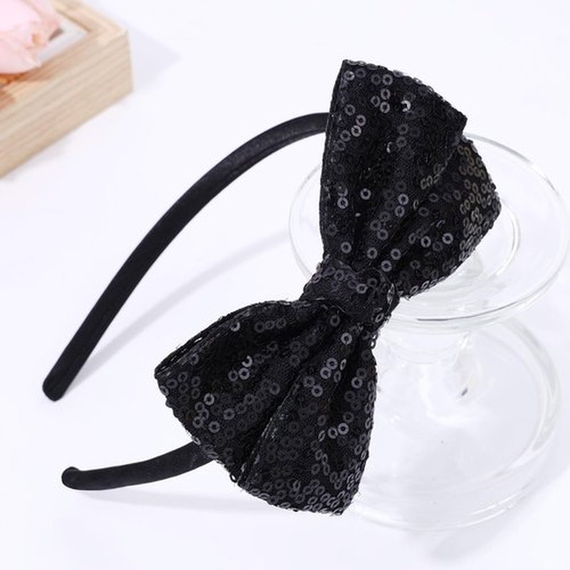 NCMAMA Sequin Black Bow Headband for Girls Sparkly Glitter Hairband Bows Hair Accessories for Toddler Kids Women on Christmas Halloween Birthday Parties