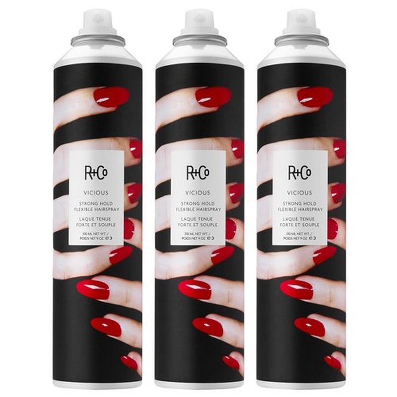 R+Co VICIOUS Strong Hold Flexible Hairspray – 3 Pack, Long-Lasting Hold & Flexibility, Controls Frizz & Adds Shine, All Hair Types