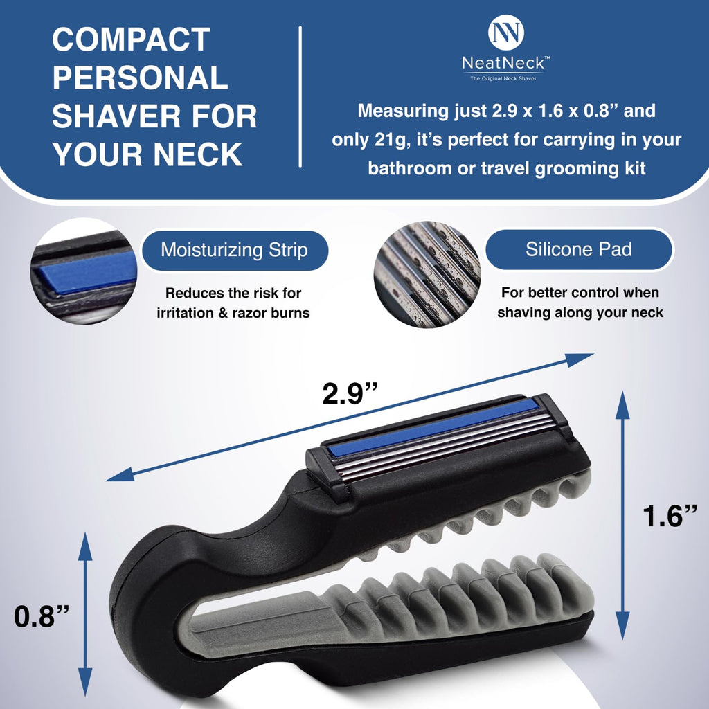 NeatNeck Precision Neck Shaver for Men and Women - Compact & Comfortable Grip with 3 Disposables Razor Blades - Smooth Shave for Harry Necks - Portable Design, Up to 30 Uses - Helps Sensitive Skin