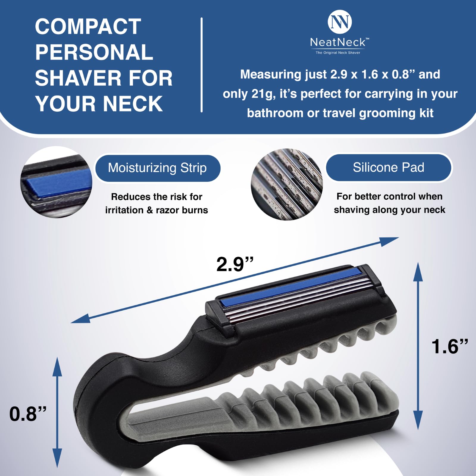 NeatNeck Precision Neck Shaver for Men and Women - Compact & Comfortable Grip with 3 Disposables Razor Blades - Smooth Shave for Harry Necks - Portable Design, Up to 30 Uses - Helps Sensitive Skin