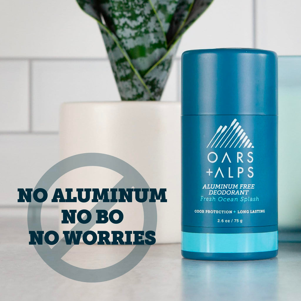 Oars + Alps Aluminum Free Deodorant for Men | Long Lasting Odor Protection, Clear & Free of White Residue, Anti-Chafing Smooth Glide, Dermatologist Tested, Fresh Ocean Splash, 3pk, 2.6oz