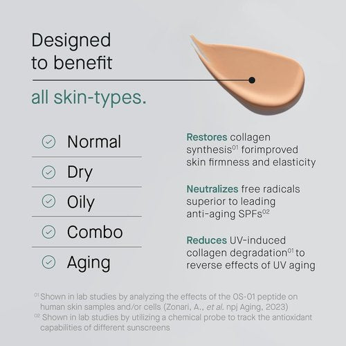 OneSkin FACE SPF OS-01 Peptide Mineral Sunscreen - Broad Spectrum SPF 30+ with Antioxidants for All Skin Types