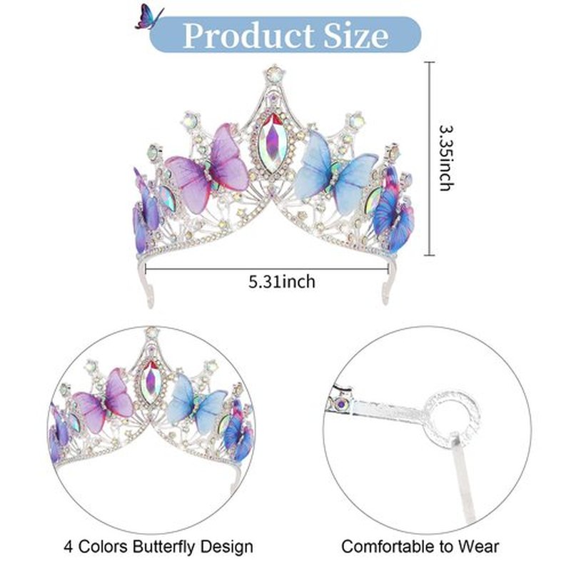 CIEHER Butterfly Queen Crown Fairy Crowns for Women Girls Crystal Tiara Dazzling Tiaras for Costume Cosplay Butterfly Gifts