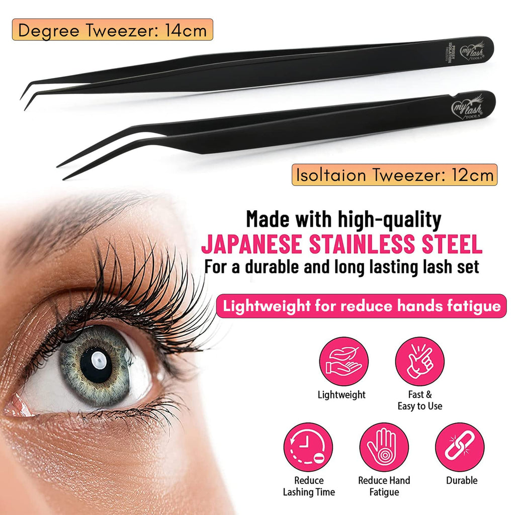 My Lash Tools New Isolation Lash Tweezers For Eyelash Extensions Best for Individual Isolation & Classic Lashes Japanese Stainless Steel Lightweight Precision Lashing Twisers (Black)