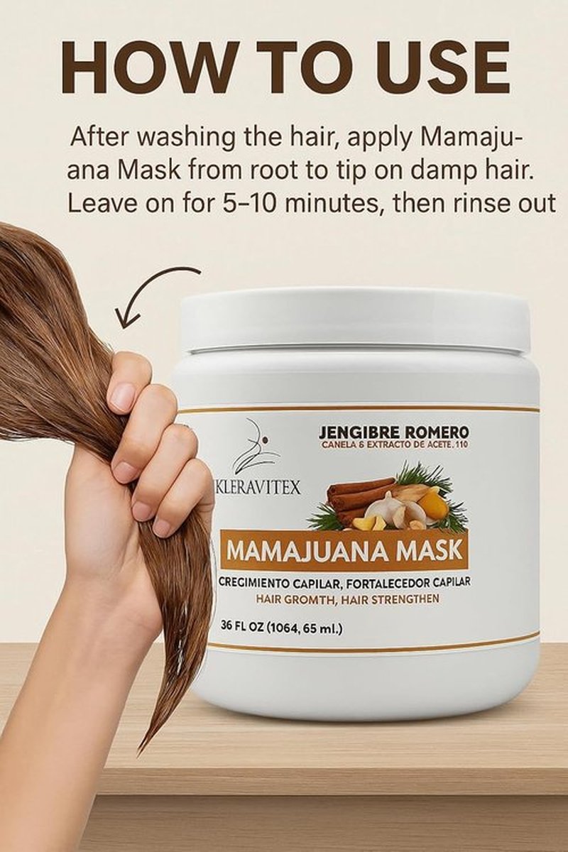 Kleravitex Mamajuana Hair Mask - Deep Nourishing Treatment with Ginger & Rosemary - 60 OZ Paraben & Sulfate Free
