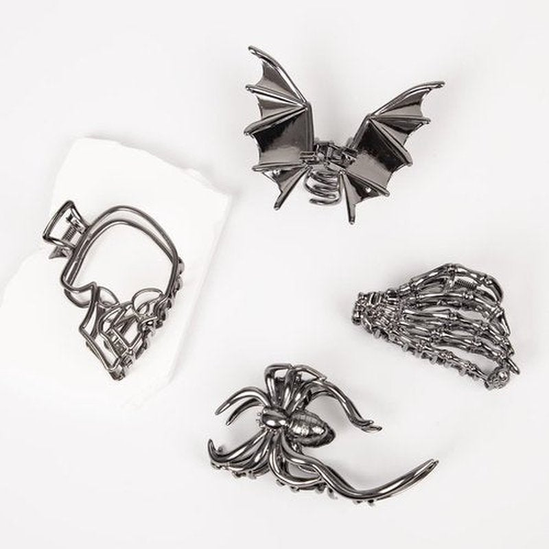 4 Pack Bat Hair Claw Clips for Thick Thin Hair, Goth Skull Hair Accessories for Women Girls, Spooky Gift for Women
