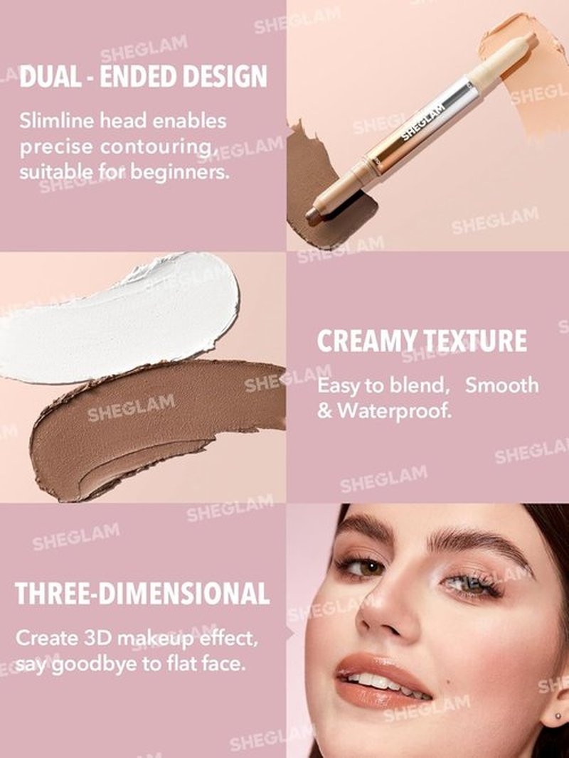 SheGlam Fine Line 2-In-1 Nose Contour & Highlight Pen - Long Lasting Waterproof Cream Bronzer & Highlighter in Umber