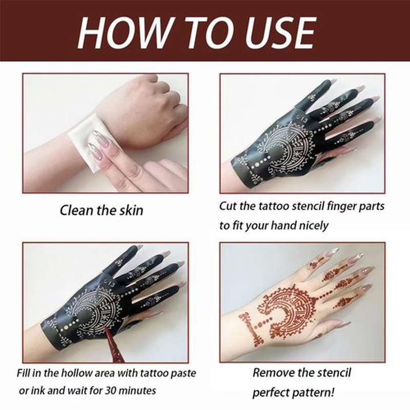 24 Sheets Henna Tattoo Stencils Kit for Hand, Indian Arabian Temporary Tattoo Template Mehndi Stencil Stickers