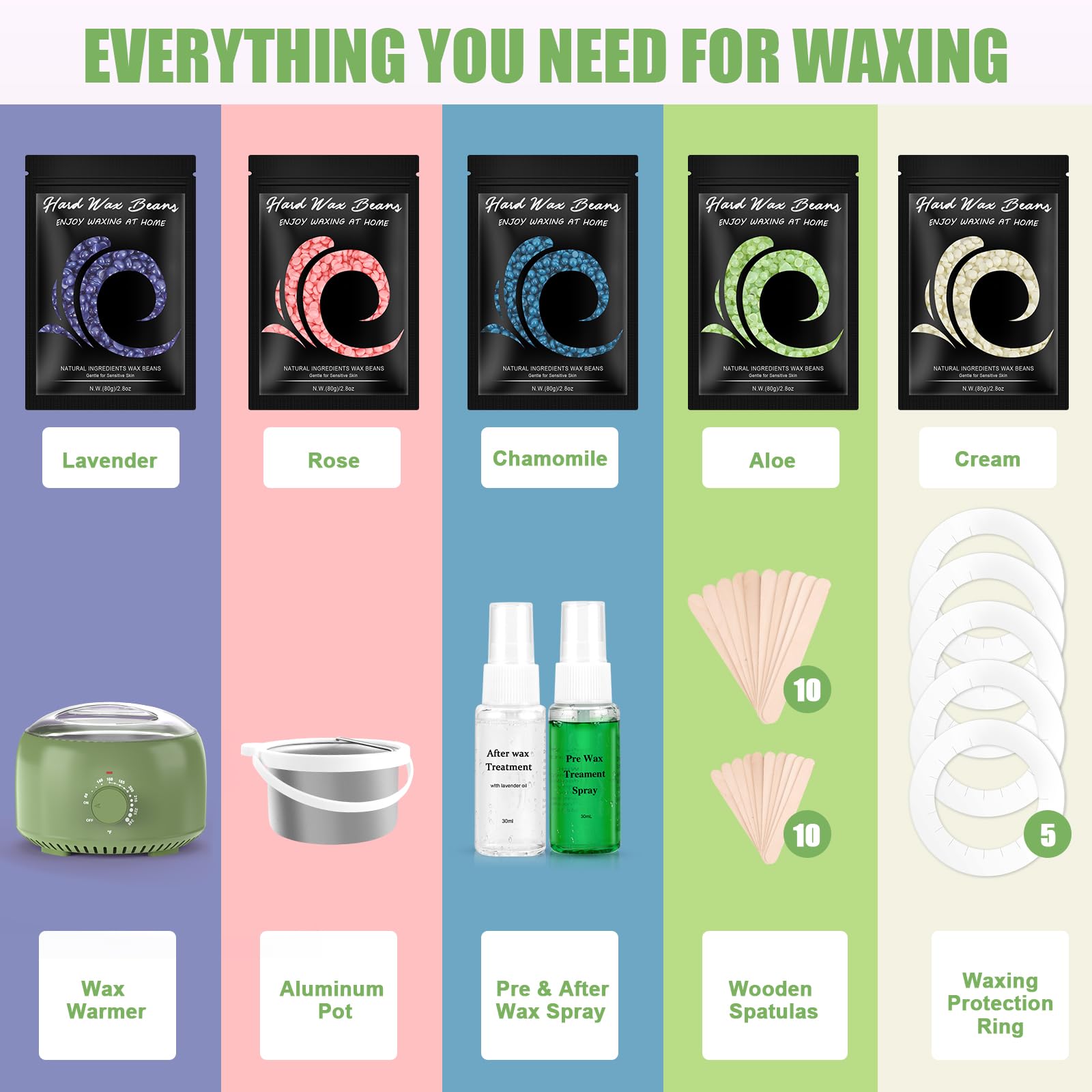 TIKESI Waxing Kit - Wax Warmer for Hair Removal, Hard Wax Kit with 14oz 5 Bags Hard Wax Beans for Full Body, Legs, Face, Eyebrows, Bikini, Brazilian Waxing Kit for Women Men