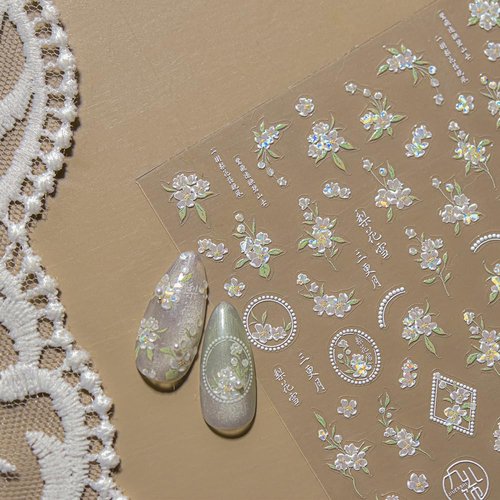 3D Spring Floral Nail Art Stickers, Pink and White Peach Pear Cherry Blossoms Design, Decorative Nail Decals (Delicate Flower)