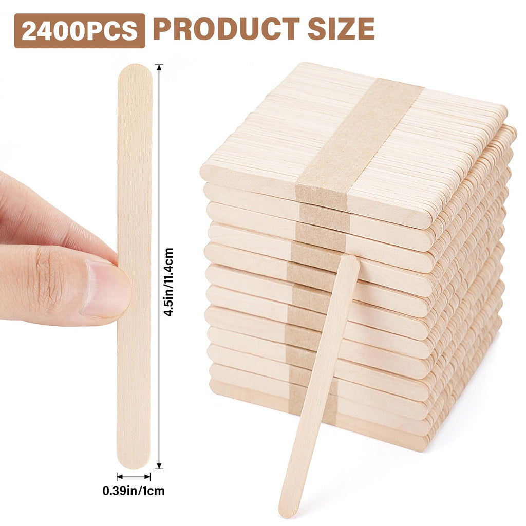 2400 Pcs Popsicle Sticks for Crafts,4.5 Inch Wooden Craft Sticks,Natural Wood Popsicle Stick for Waxing,Ice Cream Sticks,Hair Removal and Waxing Supplies,DIY Wood Crafts for Home Art Projects