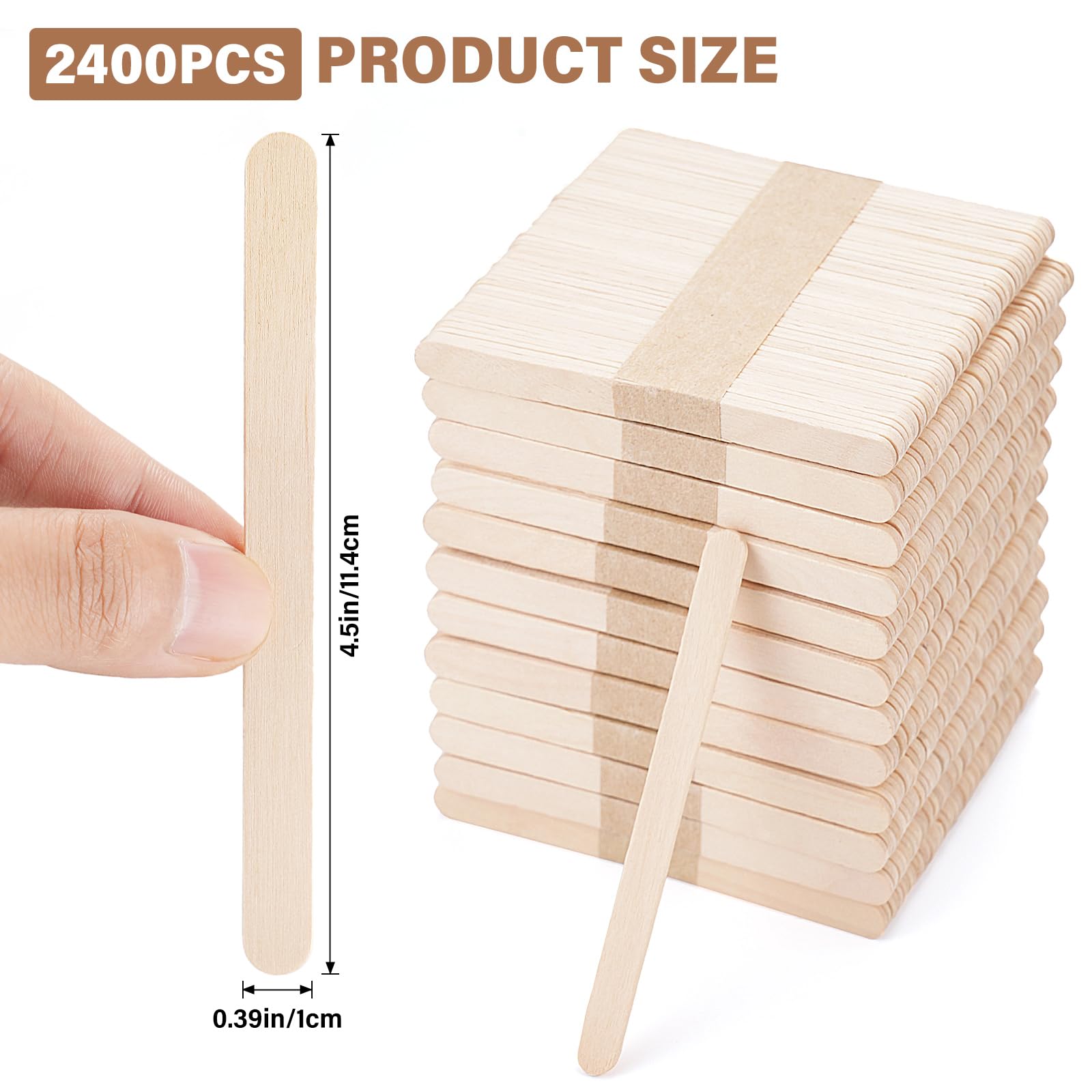 2400 Pcs Popsicle Sticks for Crafts,4.5 Inch Wooden Craft Sticks,Natural Wood Popsicle Stick for Waxing,Ice Cream Sticks,Hair Removal and Waxing Supplies,DIY Wood Crafts for Home Art Projects