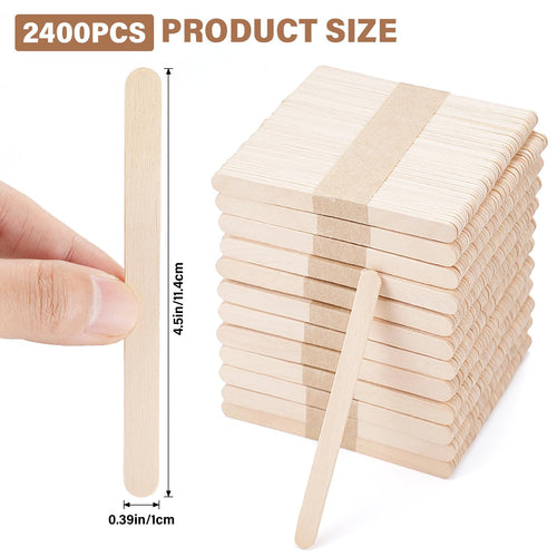 2400 Pcs Popsicle Sticks for Crafts,4.5 Inch Wooden Craft Sticks,Natural Wood Popsicle Stick for Waxing,Ice Cream Sticks,Hair Removal and Waxing Supplies,DIY Wood Crafts for Home Art Projects