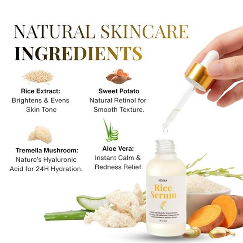 NIMBA Rice Serum for Glass Skin - Premium Anti-Aging Face Serum with Tremella & Sweet Potato Extracts | Deep Hydration & Skin Barrier Support