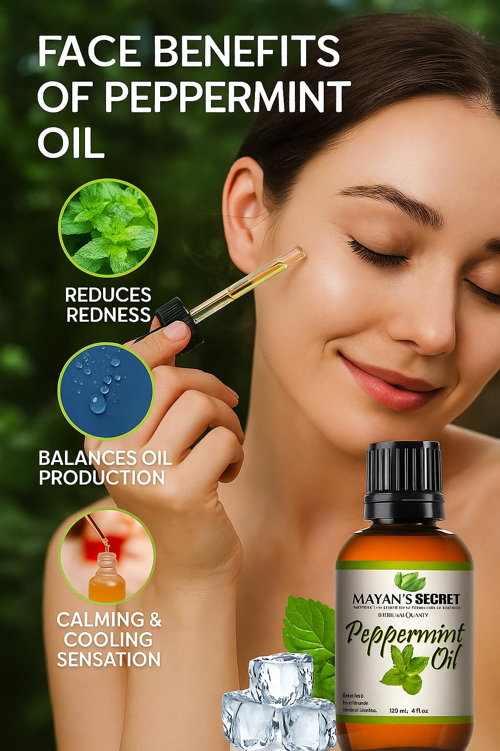 Pure Carrier and Essential Oils for Skin Care, Hair, Body Moisturizer for Face-Anti Aging Skin Care (Peppermint Oil, 4oz)