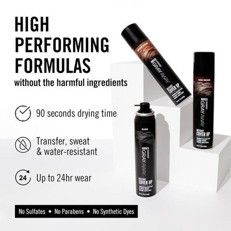 Everpro Gray Away Men’s Instant Root Cover-Up Spray - Temporary Gray Concealer for Thinning Hair - Black, 2.5 oz