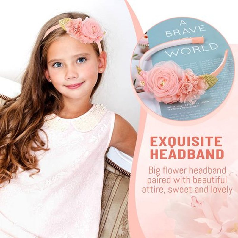 Dizila 5 Pieces Pink Ivory Chiffon Flower Plasitc Headbands Floral Hair Bands Hoops Accessories
