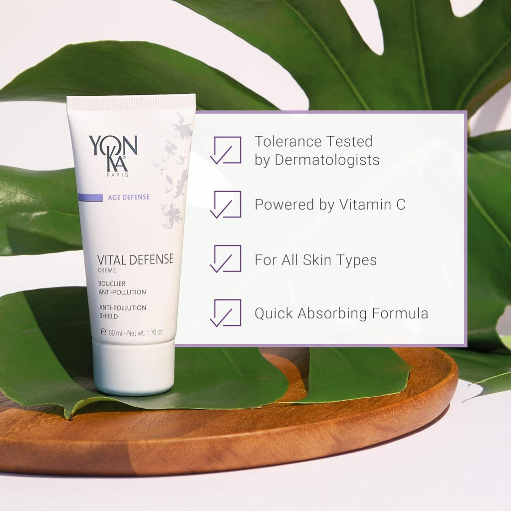 Yonka Paris Vital Defense Day Cream - Pollution Protection Vitamin C Moisturizer | All Skin Types, 84% Natural