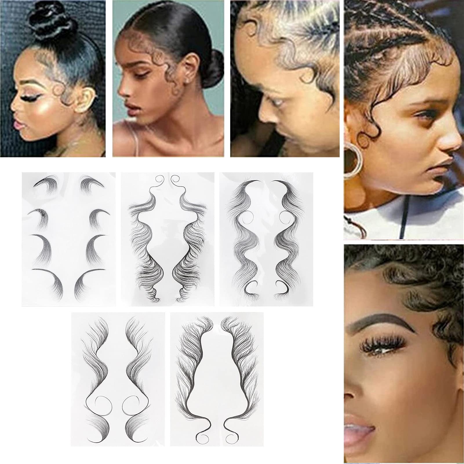 Hair Edges Stickers 5 Sheets Baby Hair Edges Hair Temporary Stickers DIY Hairstyling Hair Stickers Fake Hairline Sticker for Women Girls