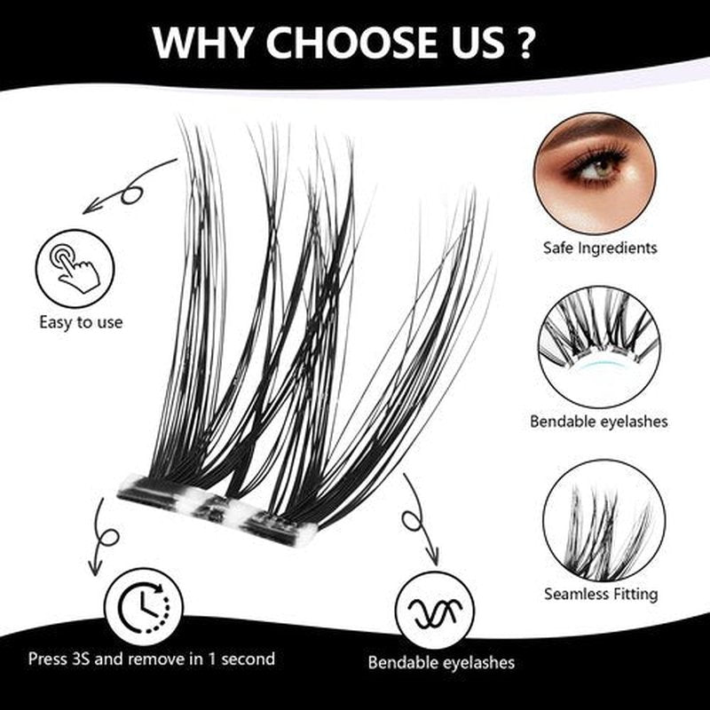 Glue-Free Wispy Lash Clusters Kit, 90 Pcs Individual Eyelash Clusters (8-16mm C Curl)- DIY Lash Extension Kit with eyelashes Tweezers, Natural Fluffy Fake Lashes for Home Use, Beginners Friendly