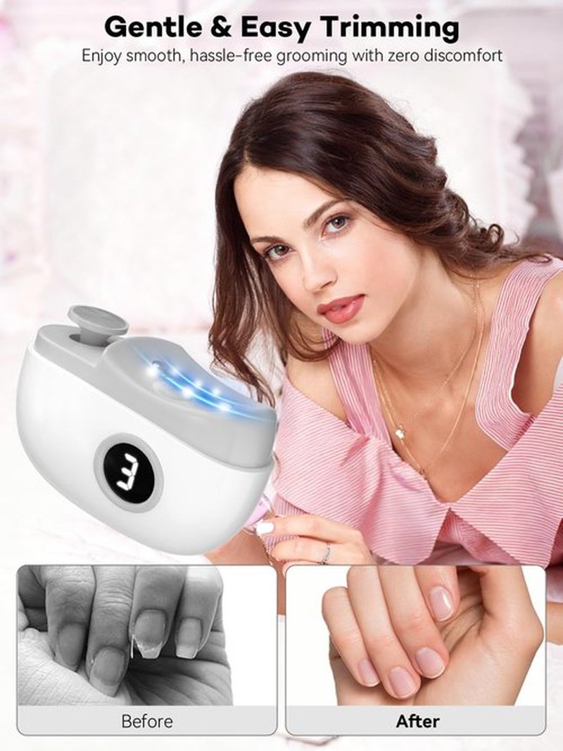 Electric Nail Clipper, 2 in 1 Improved Nail Clippers Set Automatic Nail File Trimmer with Polishing an Oblique Nail Clippers Ideal for All Your Nail Care Needs (with LED Light & Storage Box)-Grey