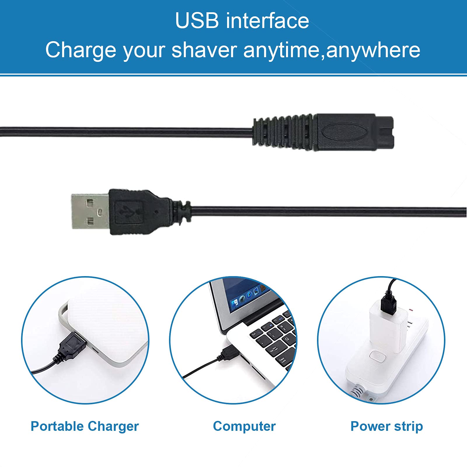 LinMei USB Shaver Charger for Microtouches Solo Electric Shaver Trimmer Original Replacement USB Charging Cable 31.5 in with 2 Cleaning Brush