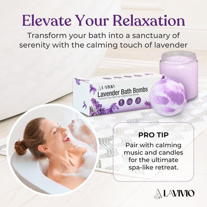 Lavender Bath Bombs by [Brand Name] - Mega Foaming & Moisturizing with Shea Butter | Stress Relief Gift Set - 3 x 100g