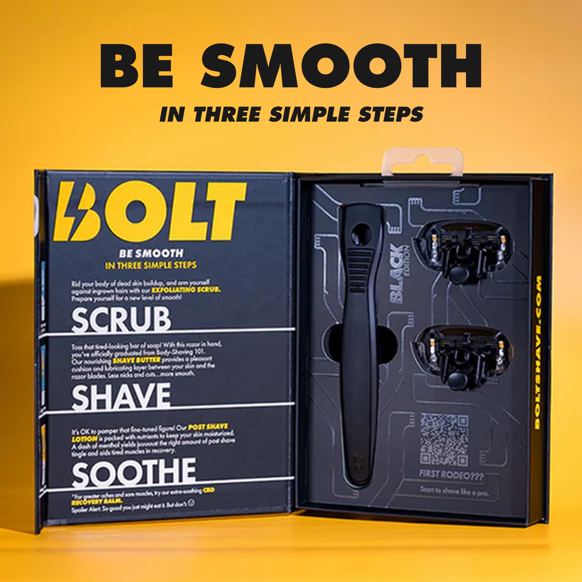 BOLT Skin + Shave - Starter Kit Black Edition - Performance Razor, Shave Butter & 3 Refill Cartridges - Smooth Shave for Body & Legs