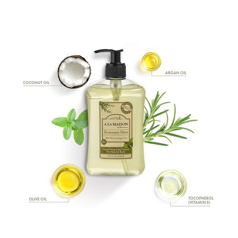 A LA MAISON French Liquid Hand Soap - Rosemary Mint Natural Hand Wash with Essential Oils | Biodegradable & Vegan (16.9 oz, 2 Pack)