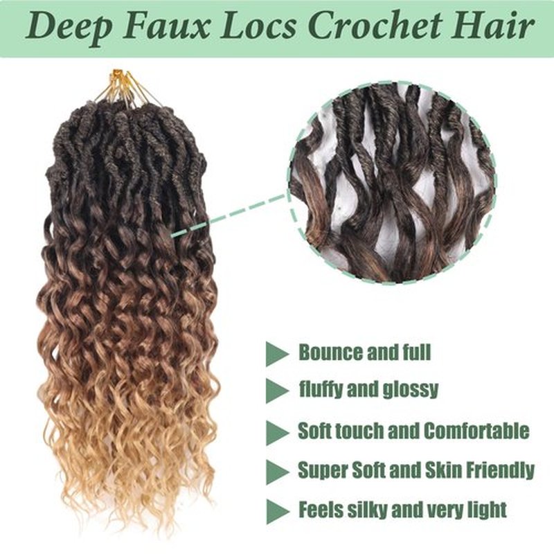 Deep Faux Locs Crochet Hair 14 Inch 8 Packs Goddess Locs Crochet Hair 1B3027 Soft Loc Faux Loc Crochet Braids with Curly Ends Prelooped Deep Wave Croceht Braids for Black Women(Black to Blonde)