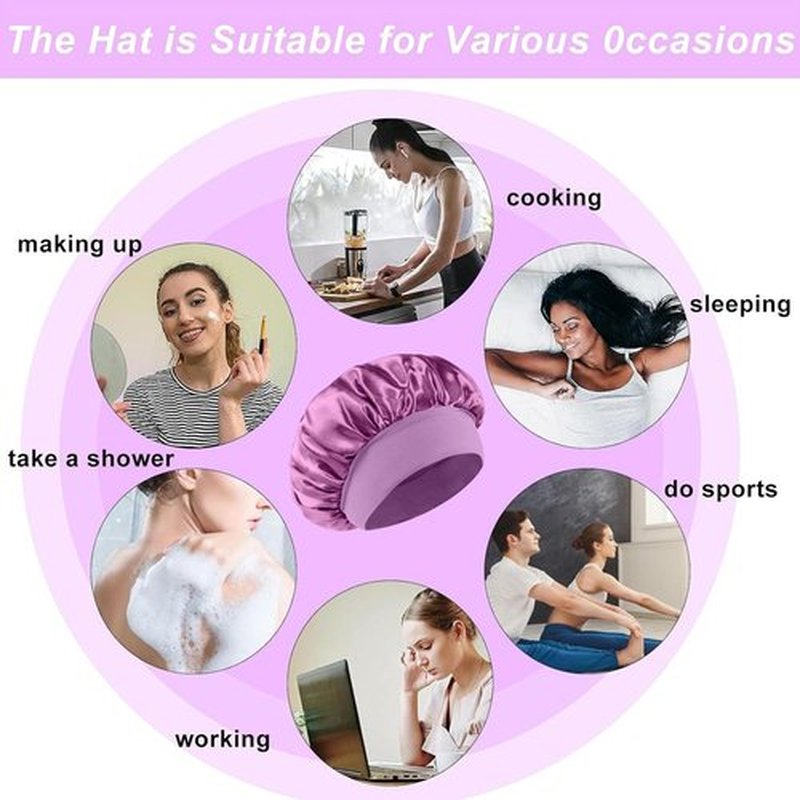 4Pcs Silk Satin Bonnets for Sleeping - Elastic Wide Band Wrap for Black Women Men,Silk Bonnets for Curly Hair,Large Hair Cap for Sleeping (Black+Purple+Blue+Green)