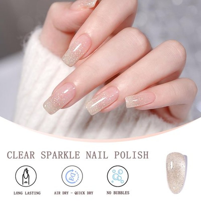 NovaCharm Clear Sparkle Nail Polish, Quick Dry Glitter Top Coat, Air-Dry Shimmer Nail Color for Women and Girls, Long Wear No-Lamp Nail Polish, 12ML