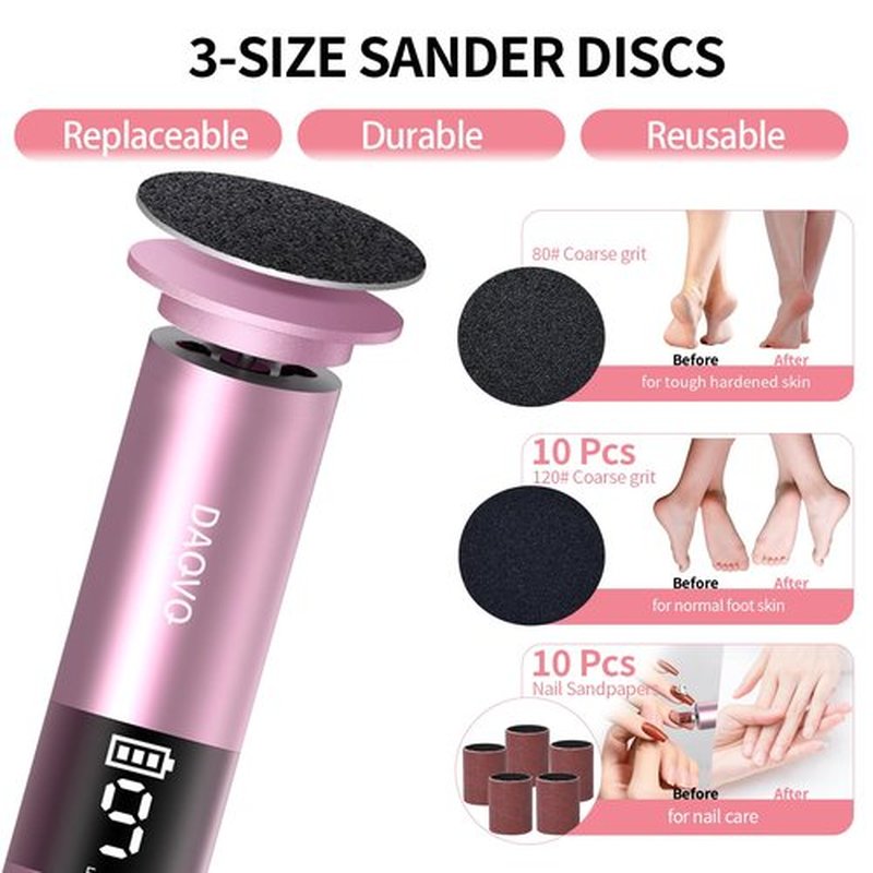 2 in 1 Electric Foot Callus Remover, USB Rechargeable Electric Foot File Grinder with 80/120 Grit Sandpaper Discs and Digital Display, Cordless Aluminum Pedicure Tools for Feet,Nail Care,Dead Skin