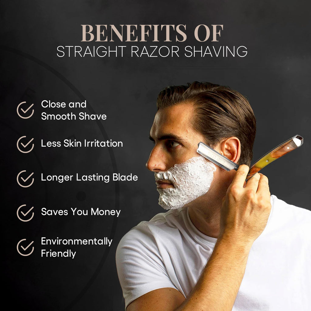 Naked Armor Professional Straight Razor for Men - Shave Ready 7/8" Japanese Stainless Steel Barber Razor - Griflet Straight Edge Razor with Sandalwood Handle, Leather Travel Case & Gift Box