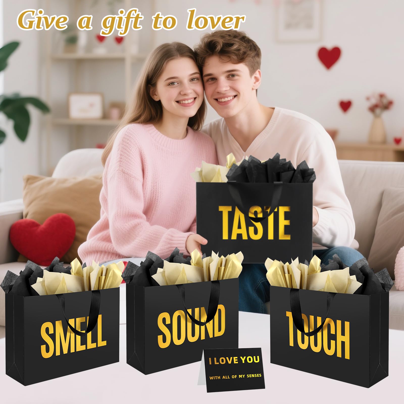 Epoesch 5 Senses Gift Bags for Him with Labels and Tissue Paper