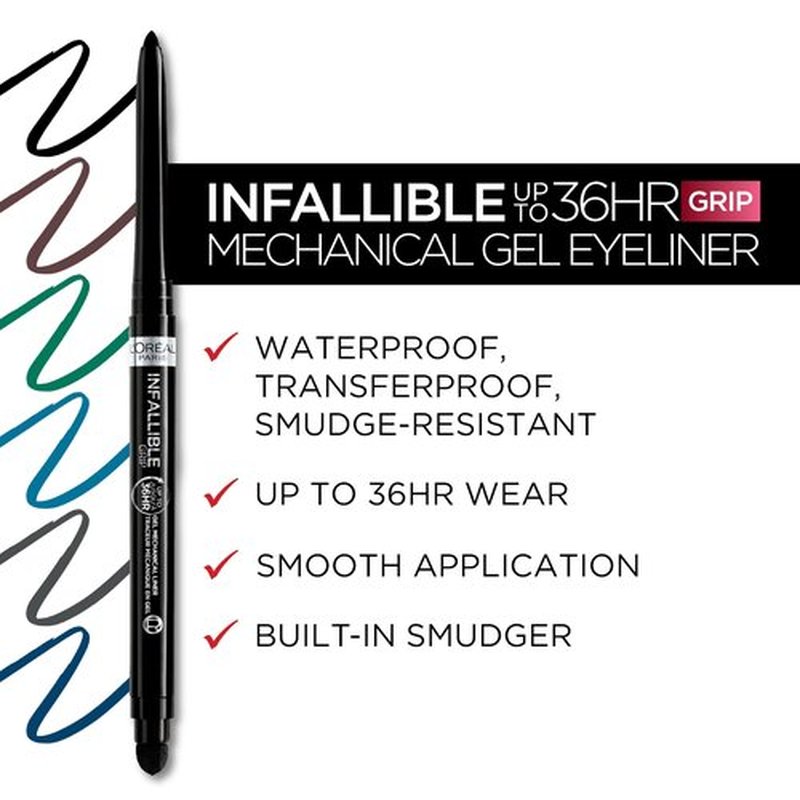 L'Oreal Paris Infallible Grip Mechanical Gel Eyeliner Pencil, Smudge-Resistant, Waterproof Eye Makeup with Up to 36HR Wear, Bright Nude, 0.01 Oz