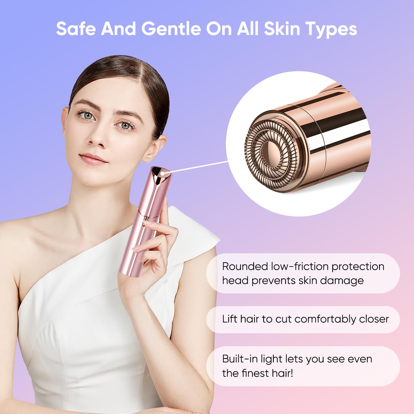 Flawless Facial Hair Remover for Women- as Seen on TV Painless Face Shaver -Mini Hair Remover, Electric Razor Shaver Portable Bikini Epilator for Lips, Chin, Armpit, Peach Fuzz,Neck, Cheek(Rose Gold)