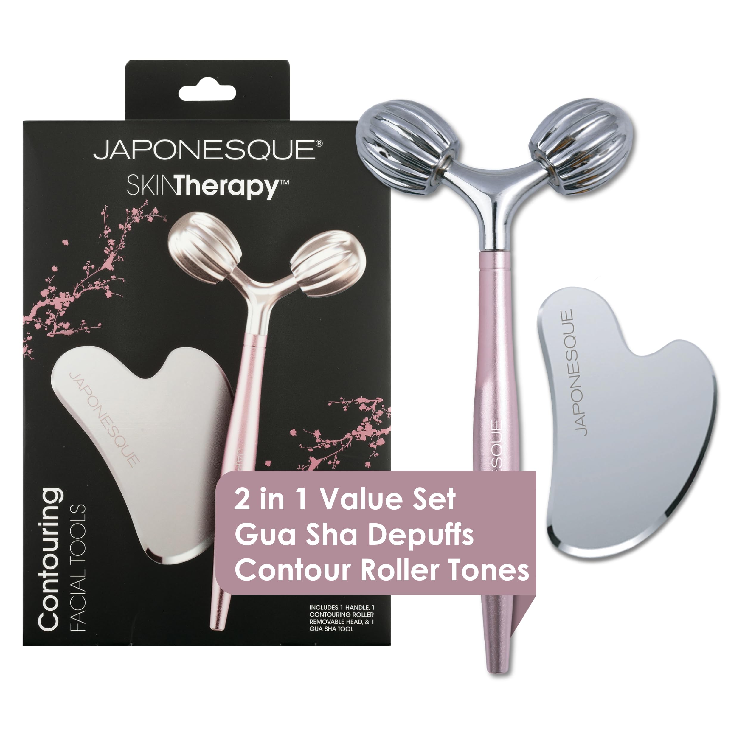 JAPONESQUE SKINTherapy Contouring Facial Tool V Roller for Lymphatic Drainage, Facial Massage, Relieves Tension and Improves Absorption of Skin Care Products