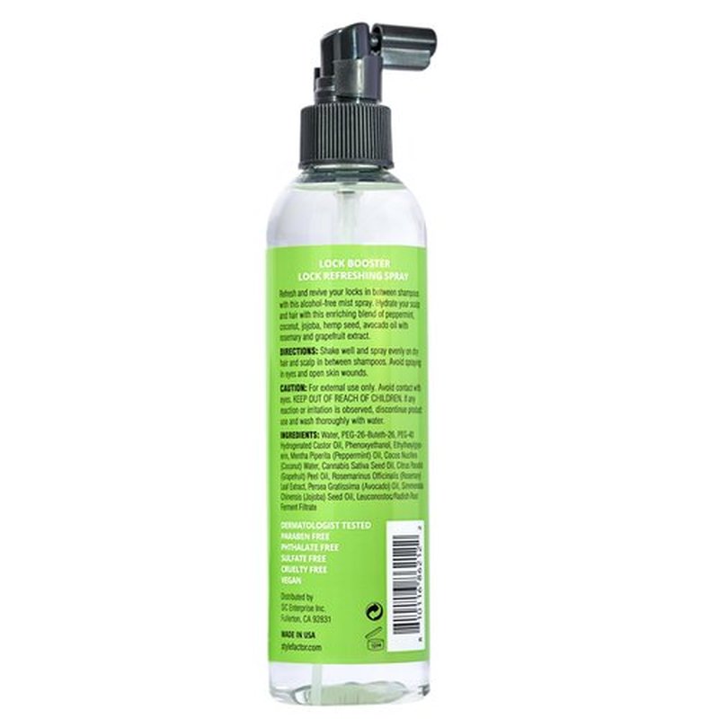 Style Factor LockBOOSTER Lock Refreshing Spray – Hydrating & Cooling Mist for Braids, Locs & Twists – Alcohol-Free Formula with Peppermint –Refresh Hair & Scalp 8 oz