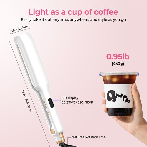 Hair Crimper Waver Curling Iron, 1/2 Inch Beach Waves Curling Wands, Ceramic 2 Barrels Deep Waver, Dual Voltage Hair Culer Tools with EU/UK Plug Adapter,12 Temps, 30S Heat up, Auto-Off (White Gold)