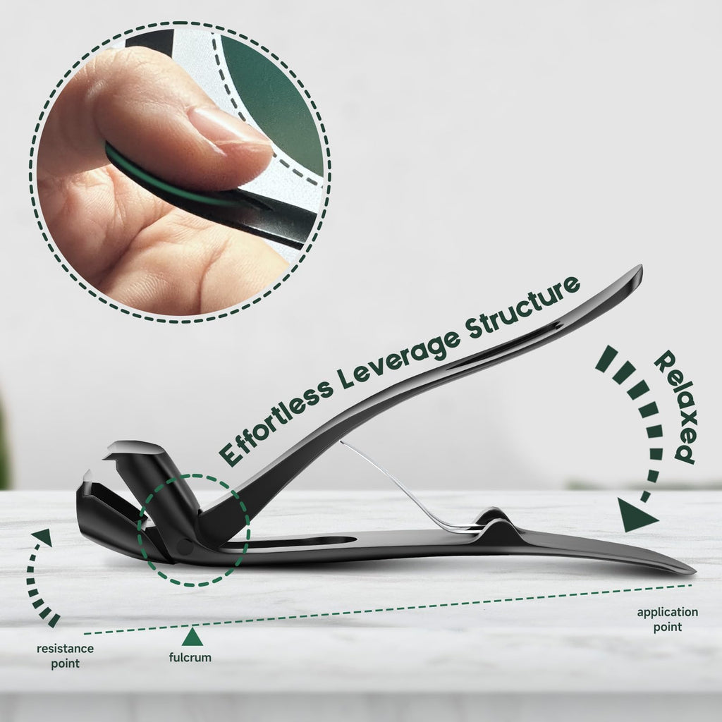 VANWIN Angled Head Nail Clippers for Seniors, Ergonomic Toenail Clippers for Thick Nails with Wide Jaw Opening, Premium Steel Nail Cutter Nail Clippers with Catcher for Men and Women Black