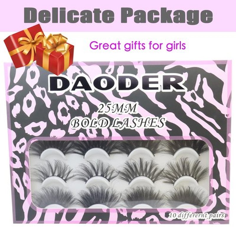 DAODER False Eyelashes 25MM Mink Lashes Dramatic Look Fluff Long Fake Eyelashes Wispy 25mm False Lashes Strip 10 Variety Pairs Mixed for Halloween Bold Makeup