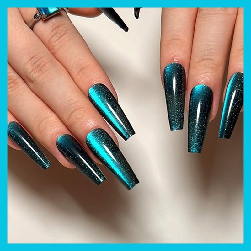 KKUUOO 4 Pack Long Coffin Gradient & Glitter Nails, Full Cover Glossy Acrylic False Nails, Stick On, 96pcs 12 Sizes-4 Styles