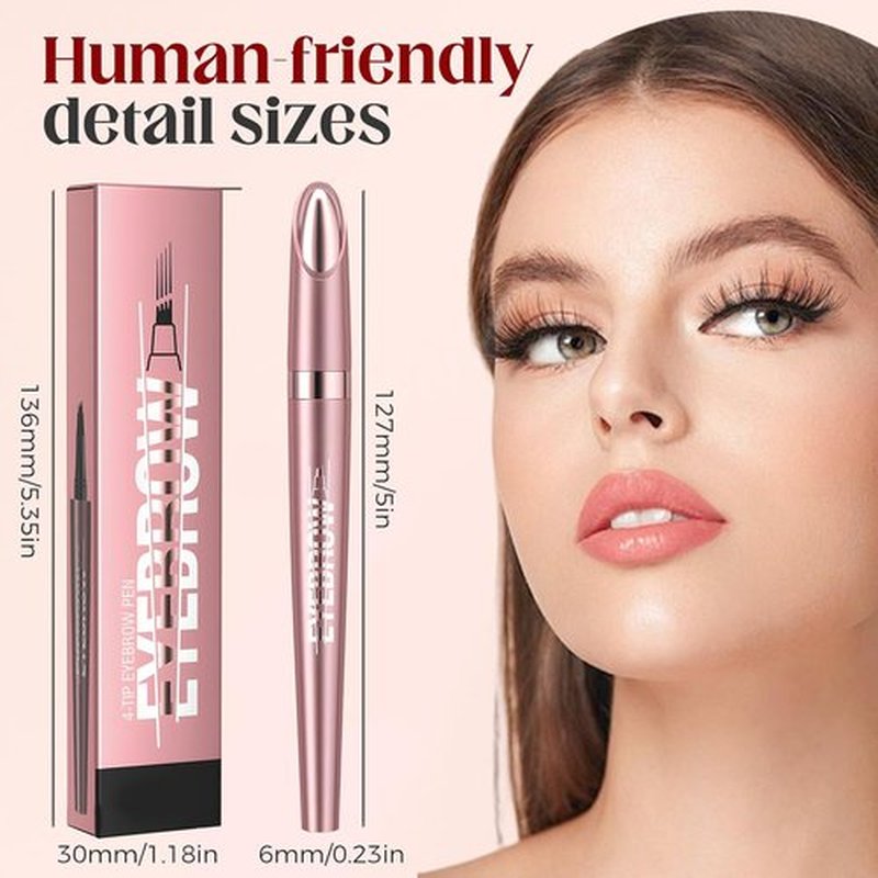 Skiennix Microblading Eyebrow Pen - 4-Tip Waterproof 3D Pencil for All-Day Natural Makeup (Black)